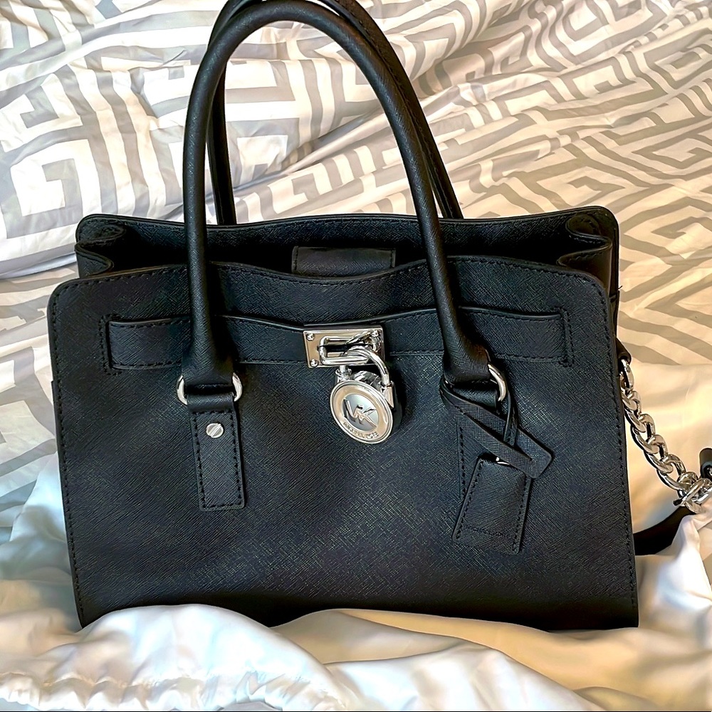 Michael Kors Hamilton East West Satchel in Black/Silver